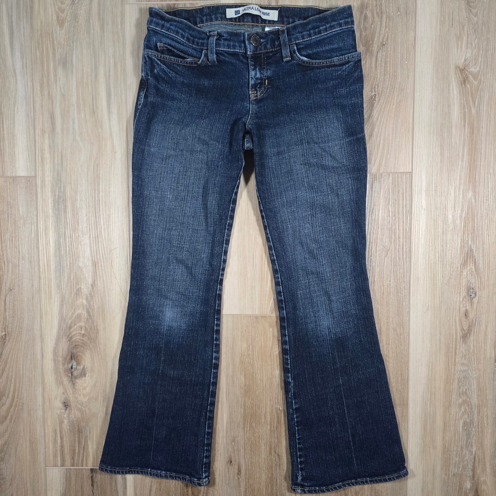 GAP WOMEN Ultra Low Rise Stretch sz 2 (29x28) Y2K Retro Flared Blue Denim Jeans